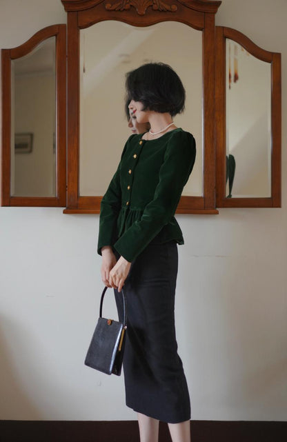 Ink Green Lady Velvet Short Jacket