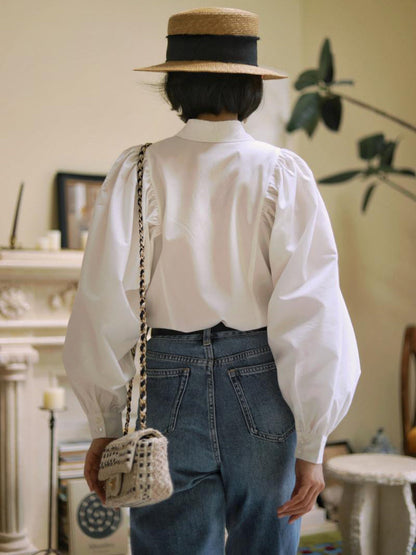 Pure white lady classical blouse