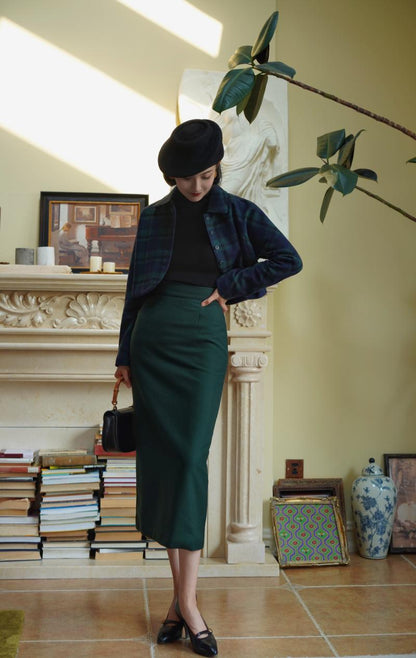 Dark Green Lady Tweed Tube Skirt