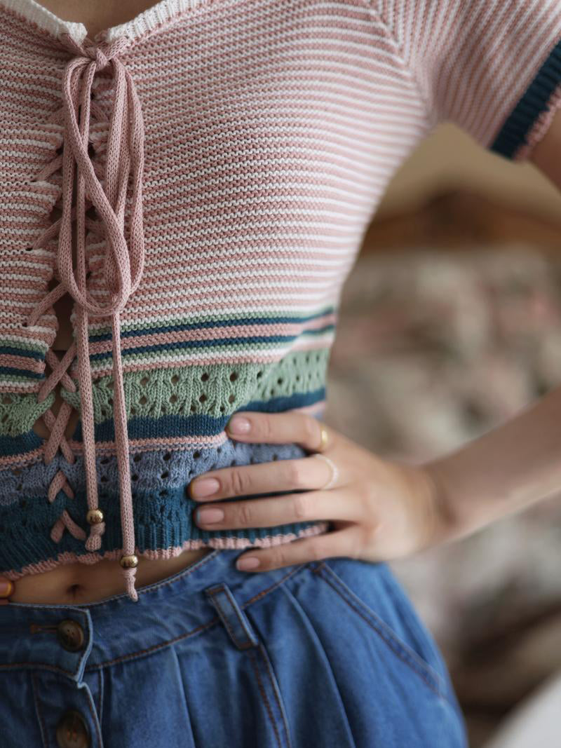 pink striped knit top