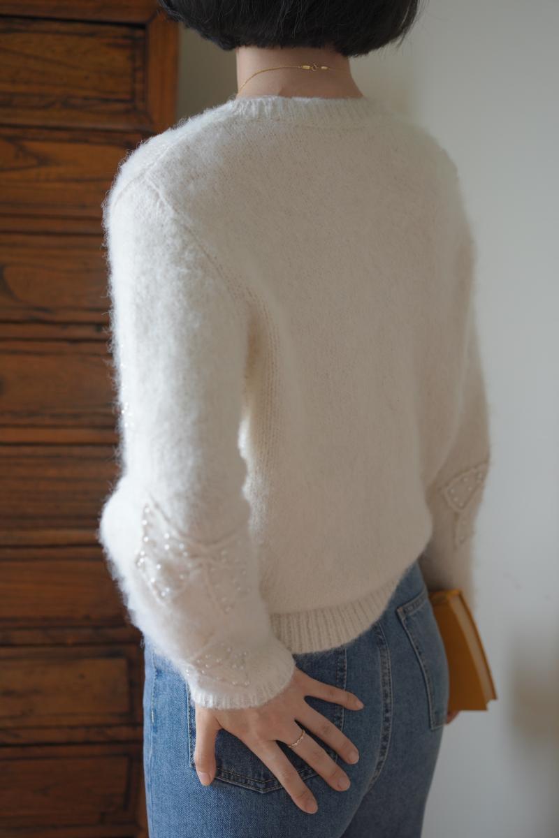 Embroidered mohair cardigan with bow