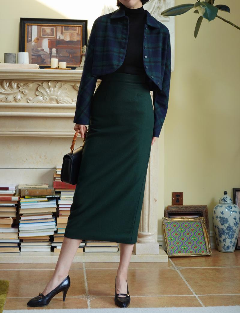 Dark Green Lady Tweed Tube Skirt