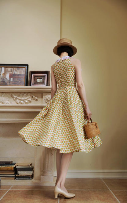 Yellow green orange polka dot pattern classical dress