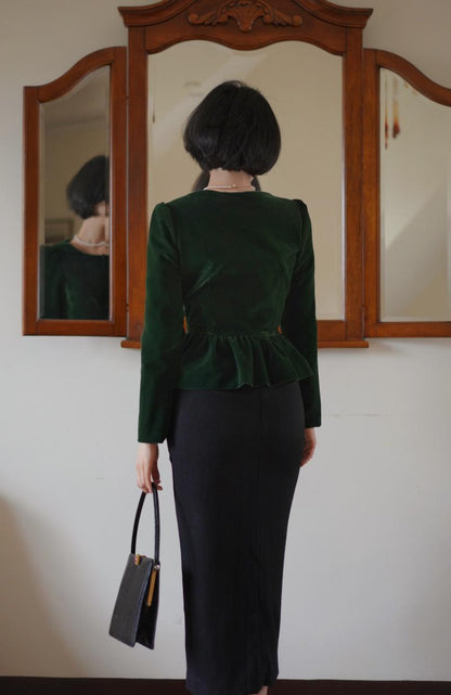 Ink Green Lady Velvet Short Jacket