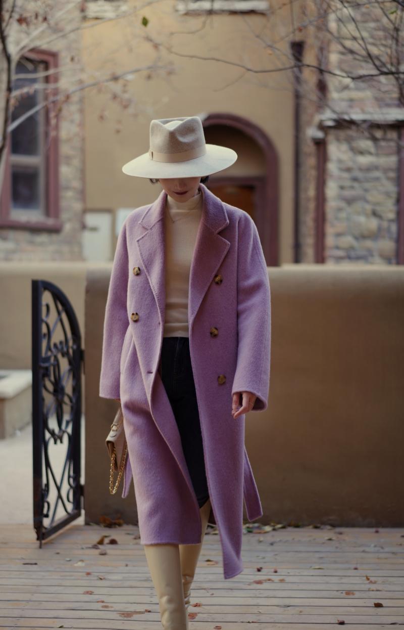 Purple lady long wool coat