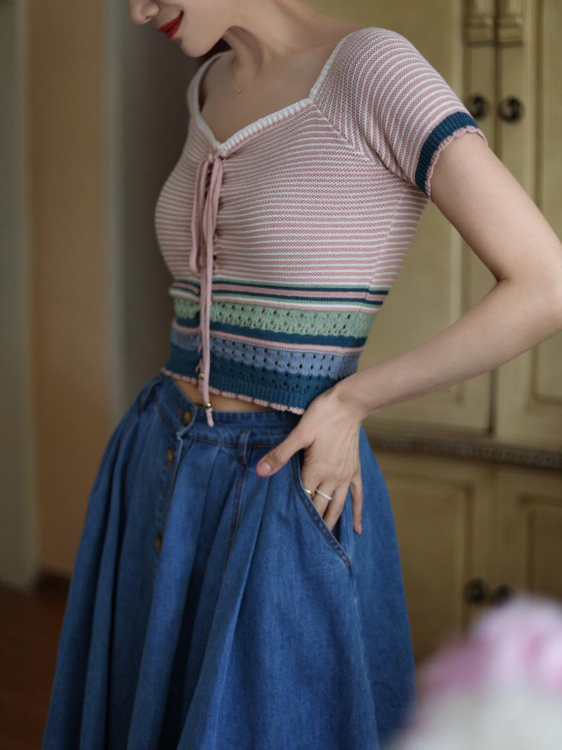 pink striped knit top