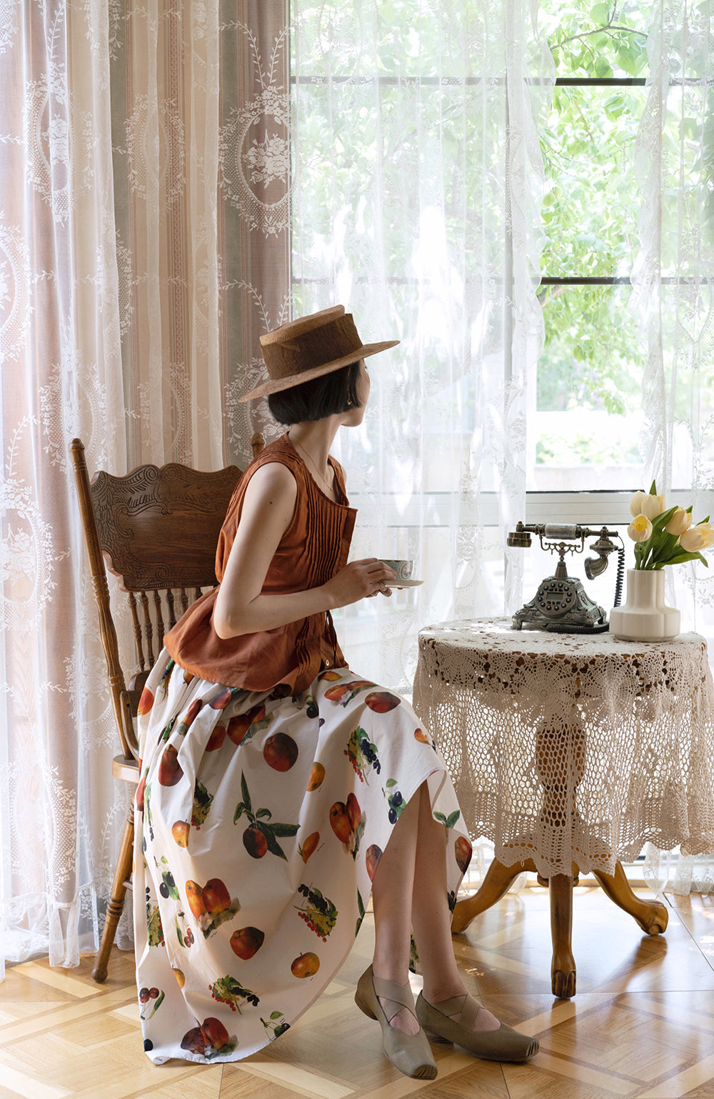 gray brown sleeveless pleated tops