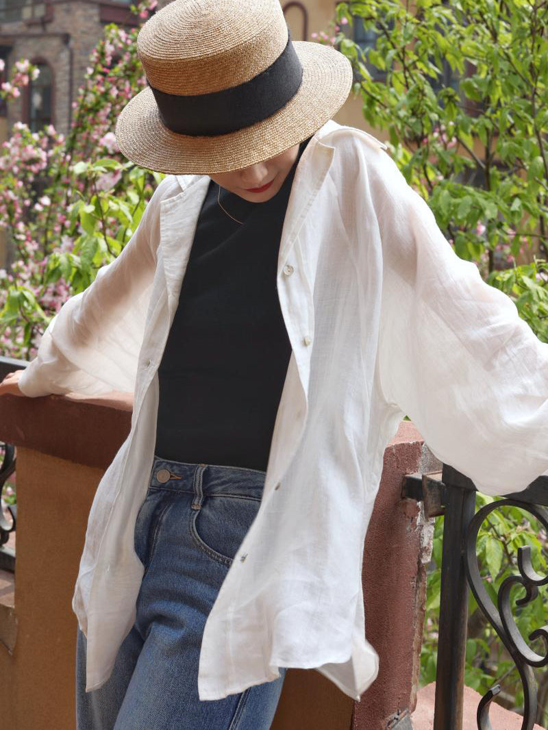 Lady White Linen Blouse