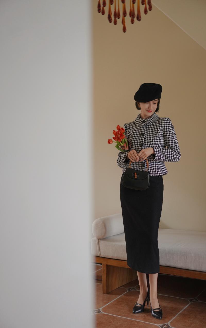 Houndstooth Retro Wool Jacket