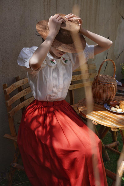 red bouquet medieval embroidery blouse