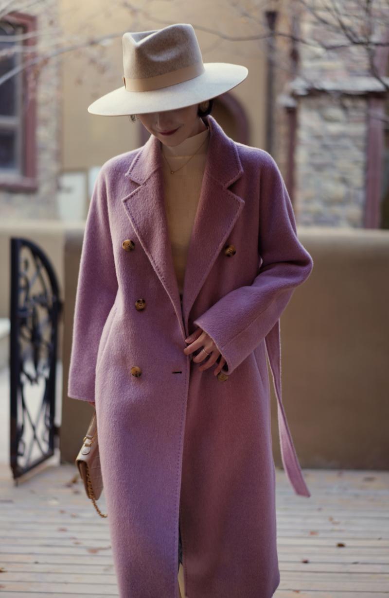 Purple lady long wool coat