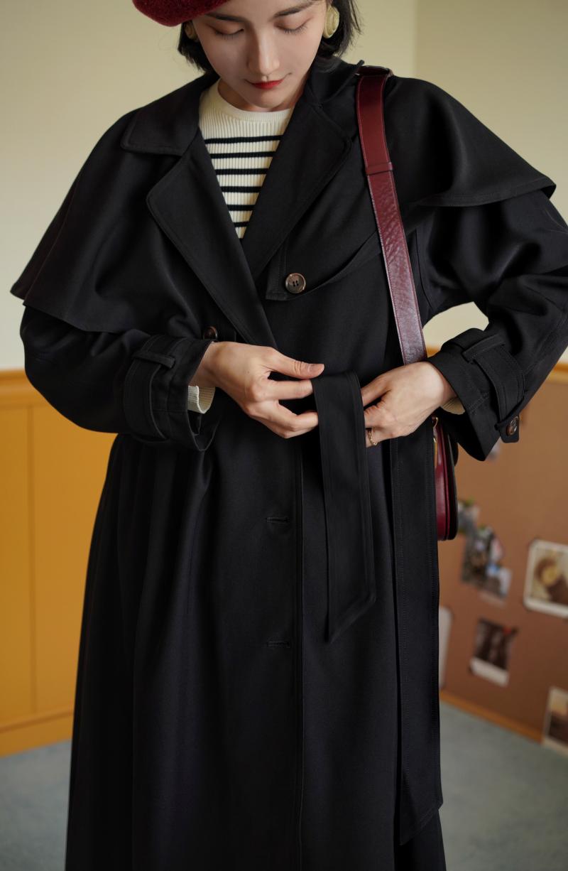 Black lady classic trench coat