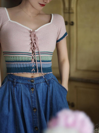 pink striped knit top