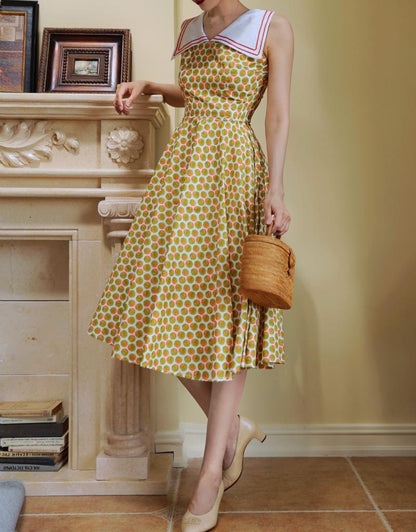 Yellow green orange polka dot pattern classical dress