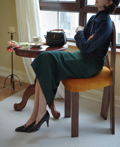 Dark Green Lady Tweed Tube Skirt