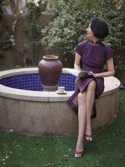 purple floral cheongsam dress