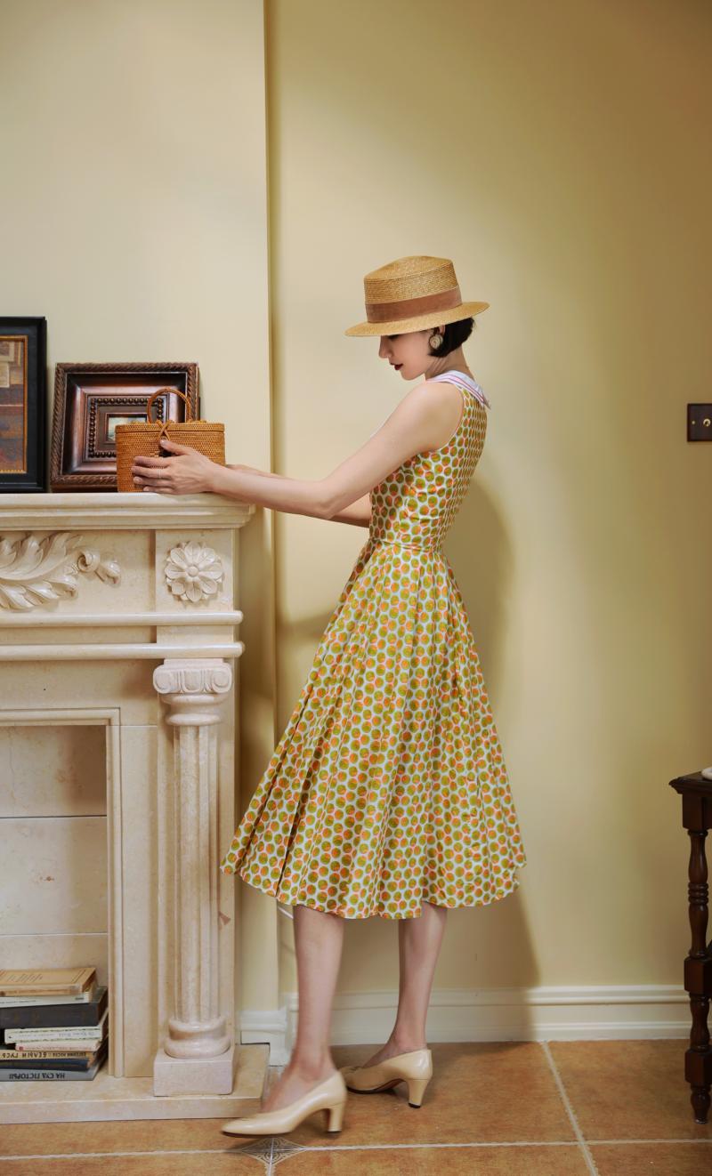 Yellow green orange polka dot pattern classical dress