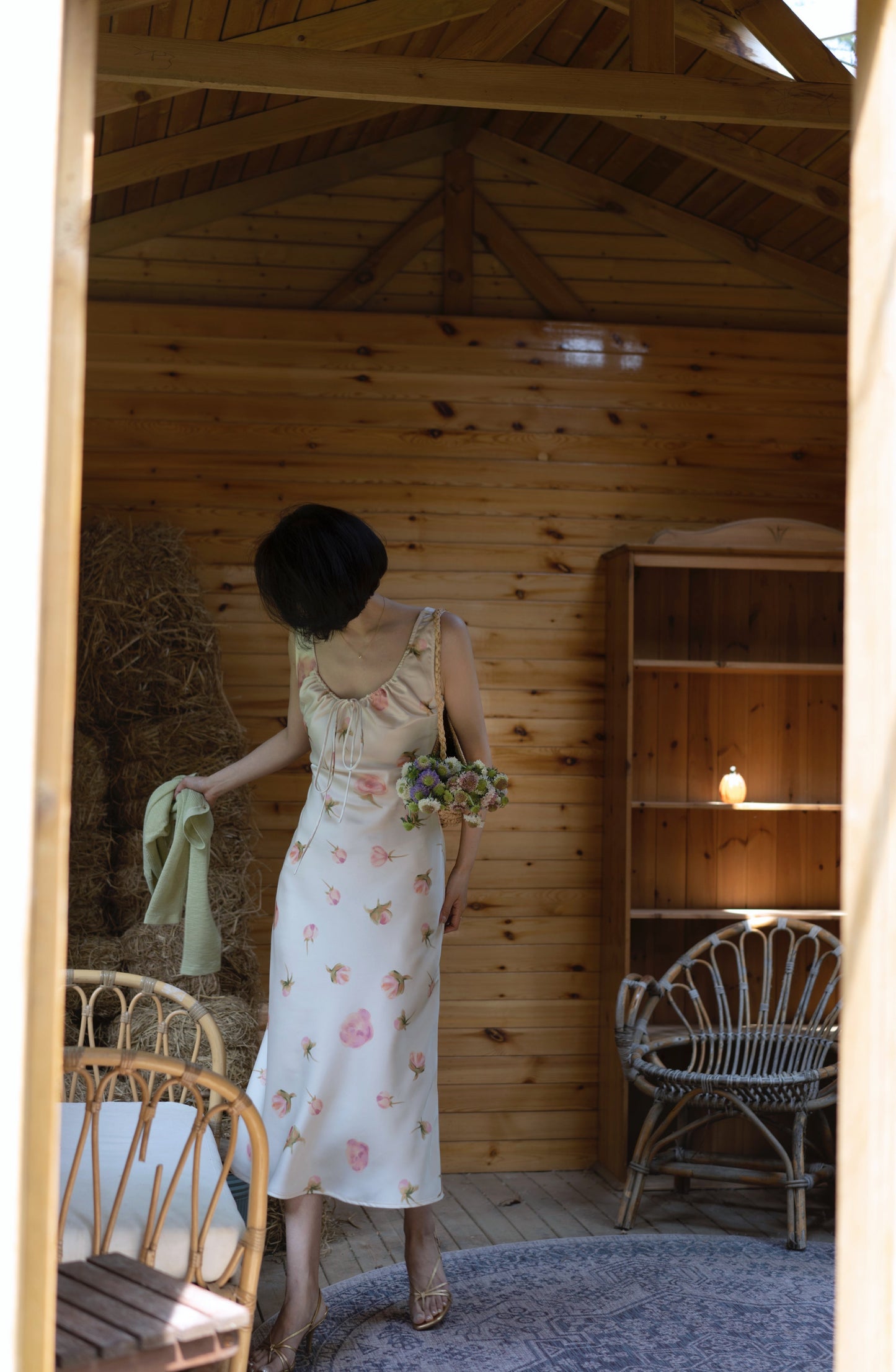 Light pink rose bud sleeveless long dress