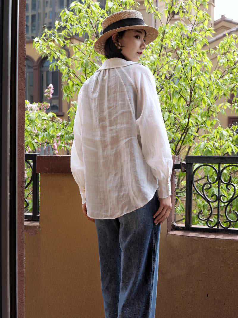 Lady White Linen Blouse