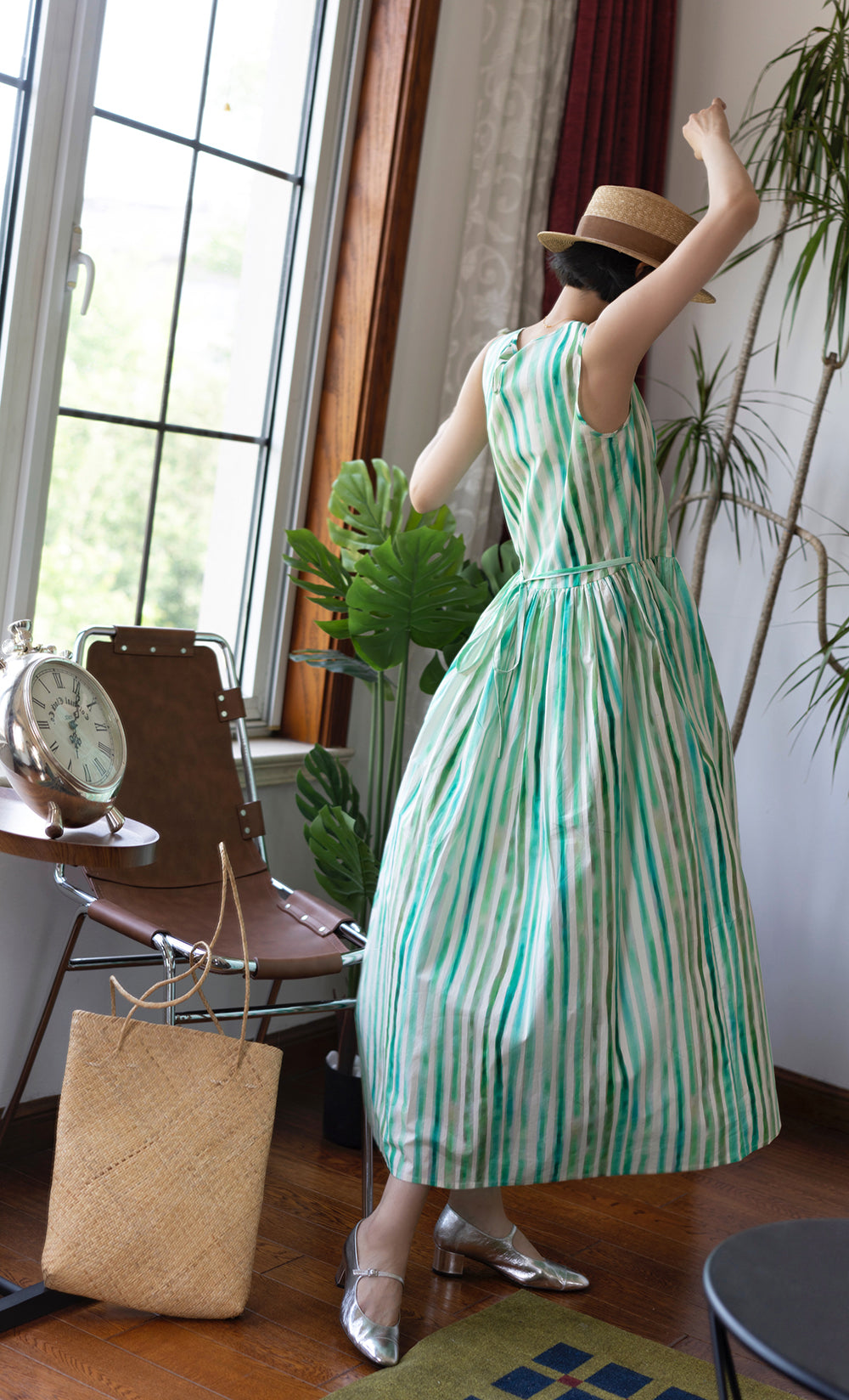 Water balloon striped long French dress