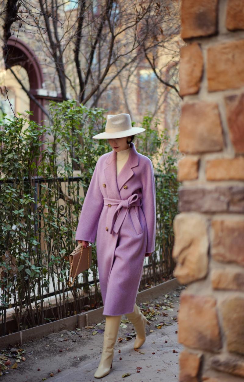 Purple lady long wool coat