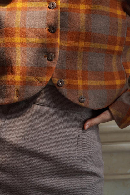 Gray orange plaid classical short jacket