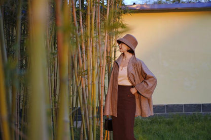 Gray brown lady herringbone wool coat