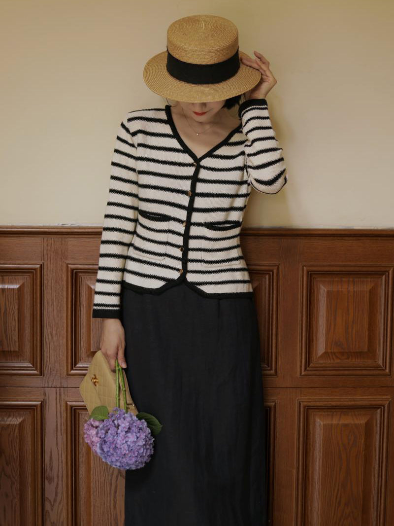 Black striped classic cardigan