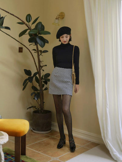 Houndstooth short tweed skirt