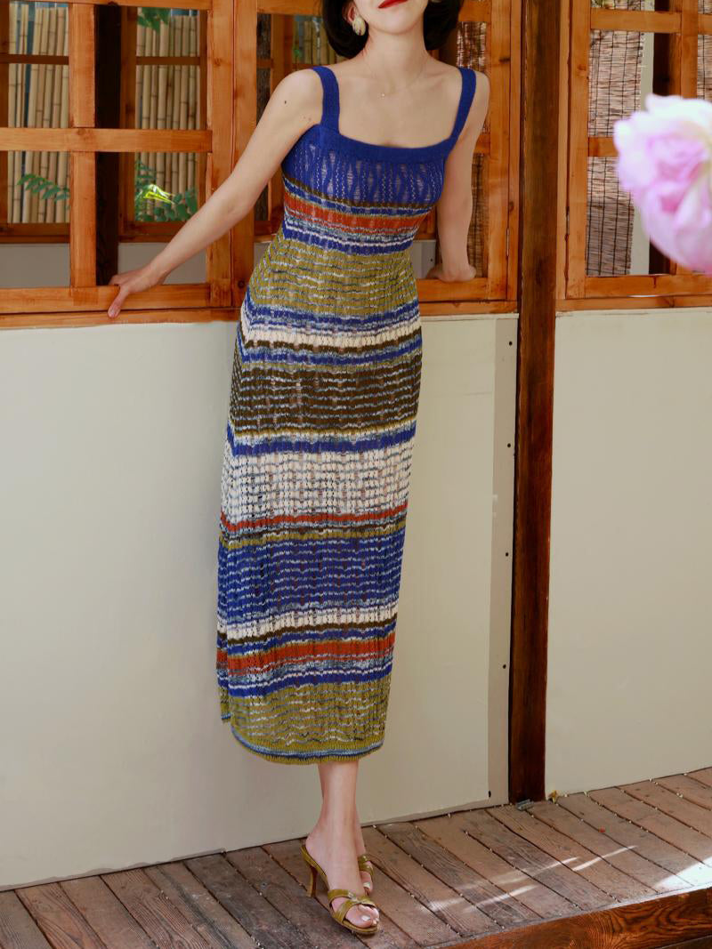 Ultramarine oil painting knit camisole dress