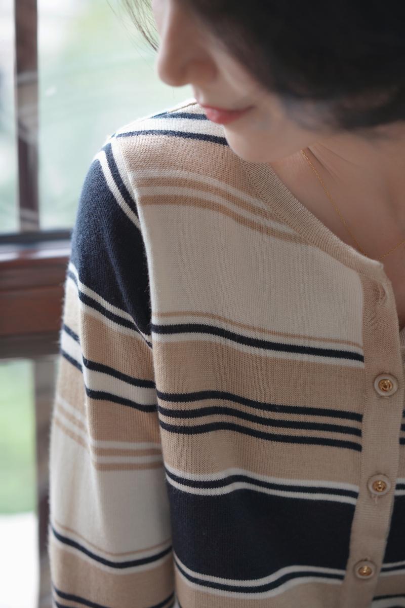 Lady's Striped Knit Cardigan