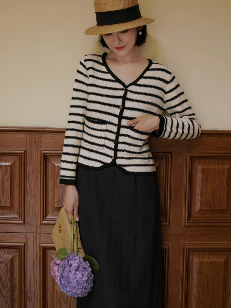 Black striped classic cardigan