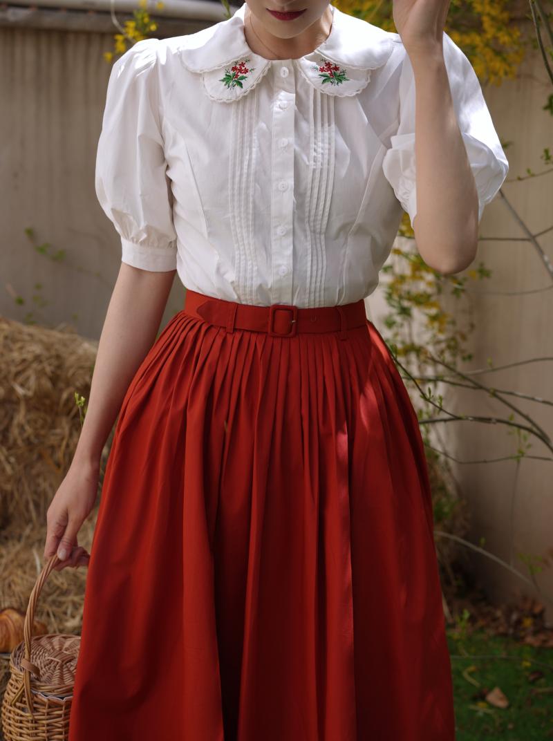 red bouquet medieval embroidery blouse