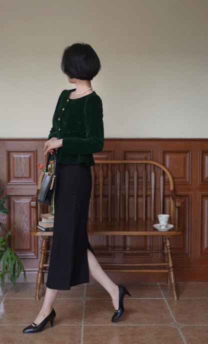 Ink Green Lady Velvet Short Jacket