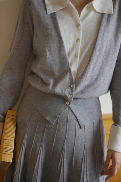 Lady's Gray Knit Cardigan Top