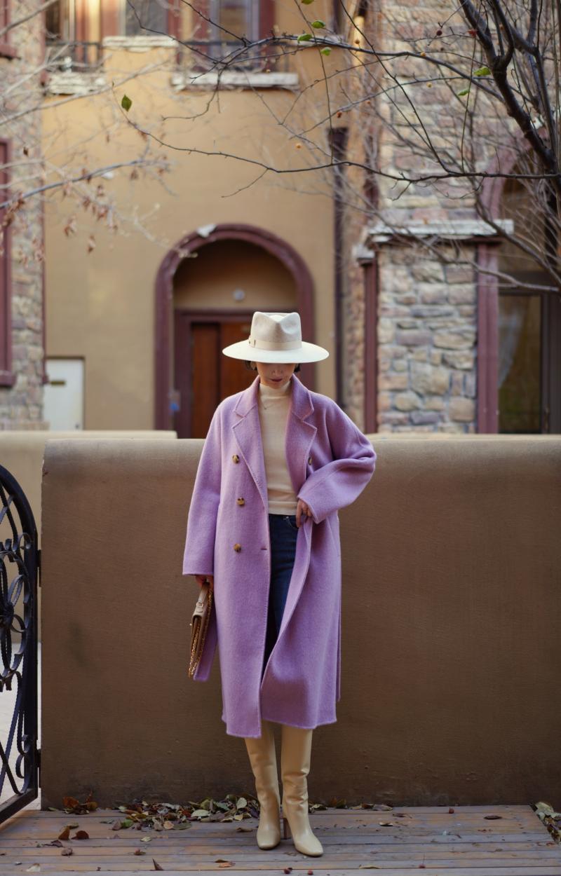 Purple lady long wool coat