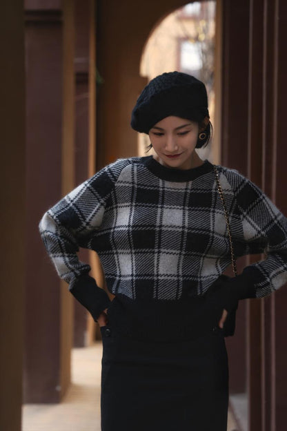 plaid retro sweater and cardigan