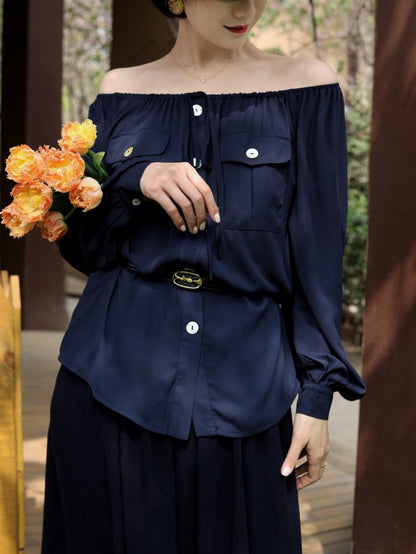 dark blue lady vintage blouse