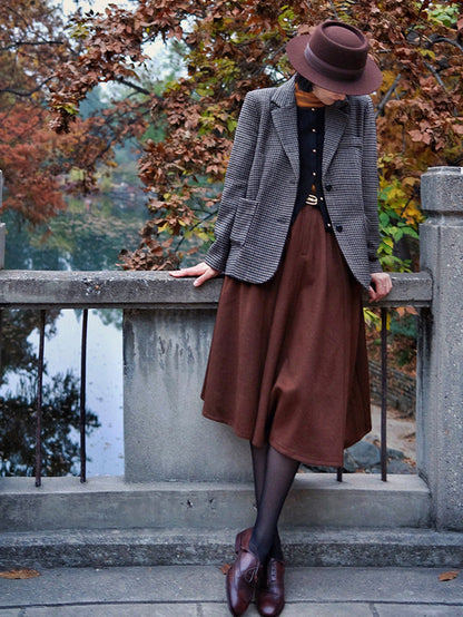 Dark Brown Lady Retro Umbrella Skirt