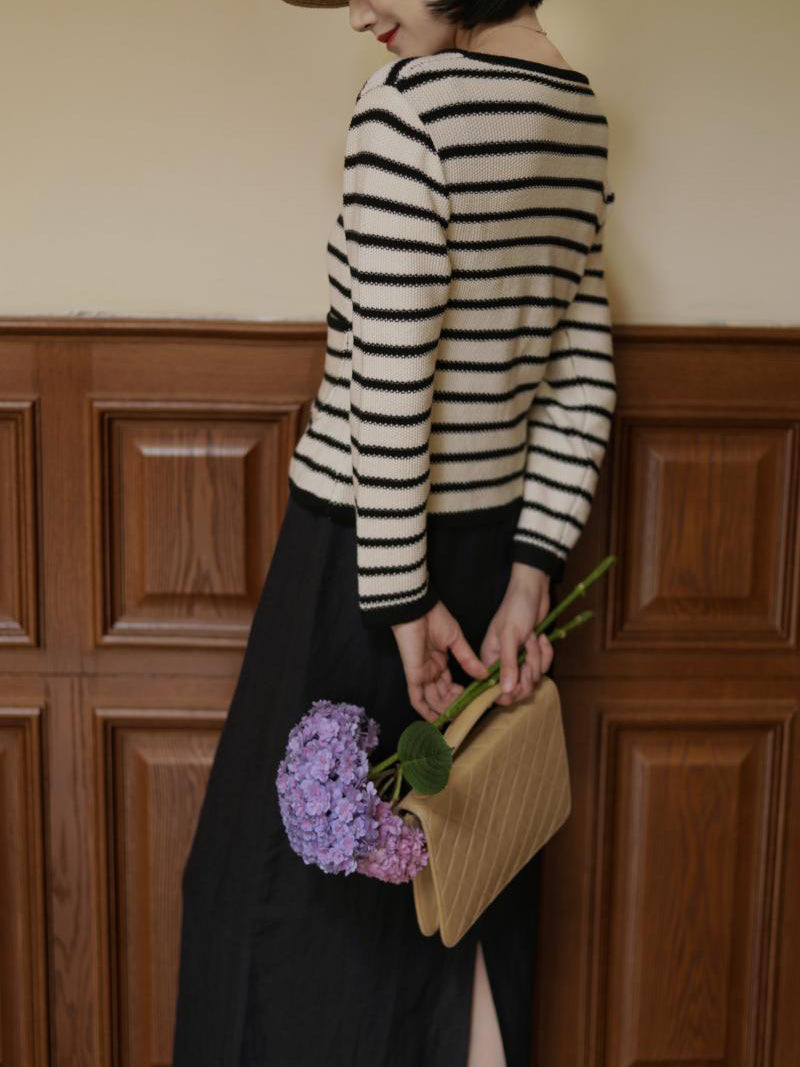 Black striped classic cardigan