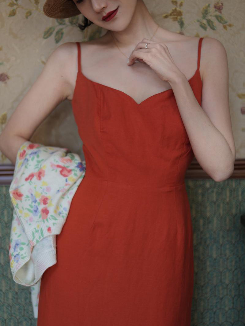 Red lady camisole dress