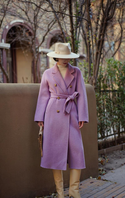 Purple lady long wool coat