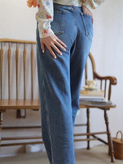 Indigo blue high waist wide leg denim