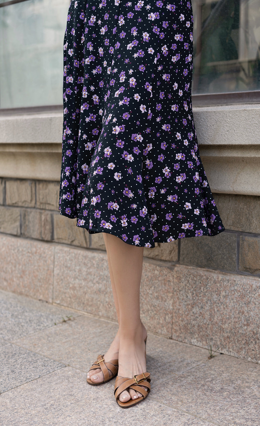 purple flower retro middle skirt