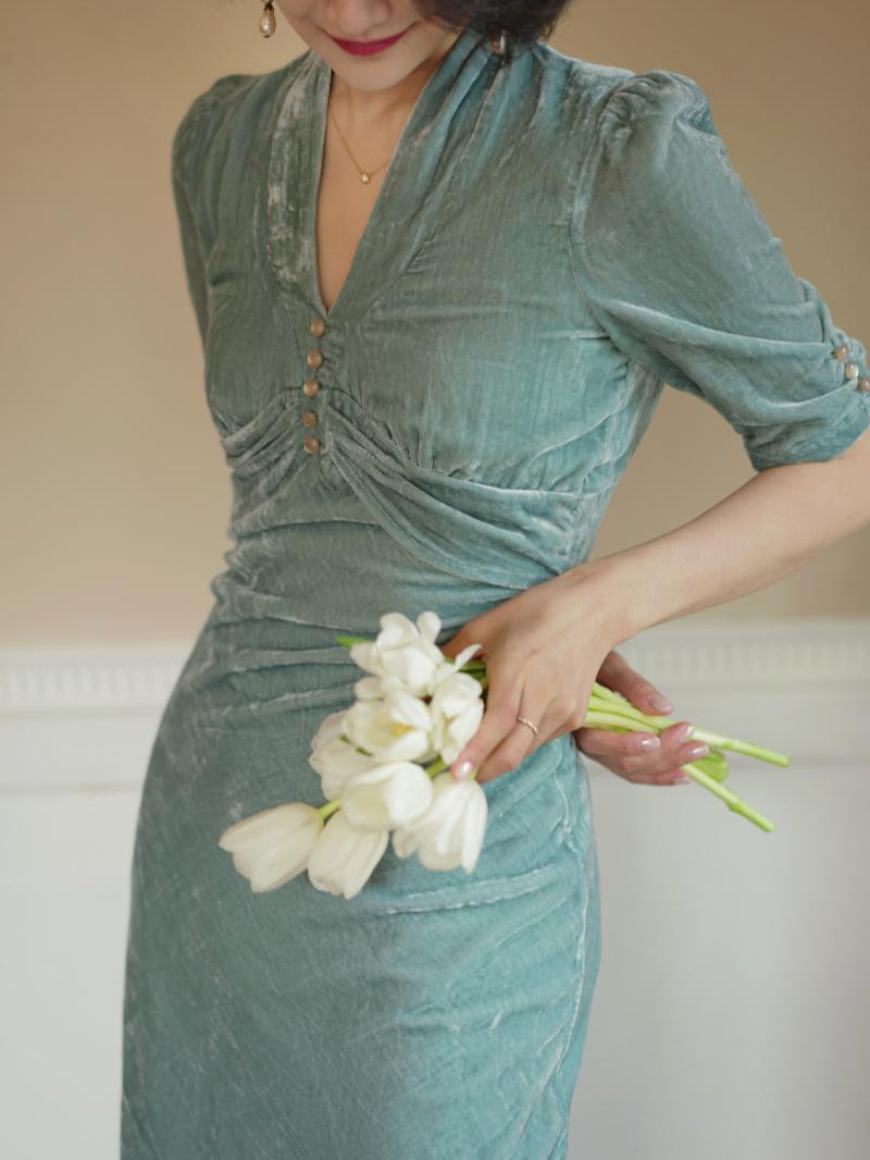 light blue lady velvet dress