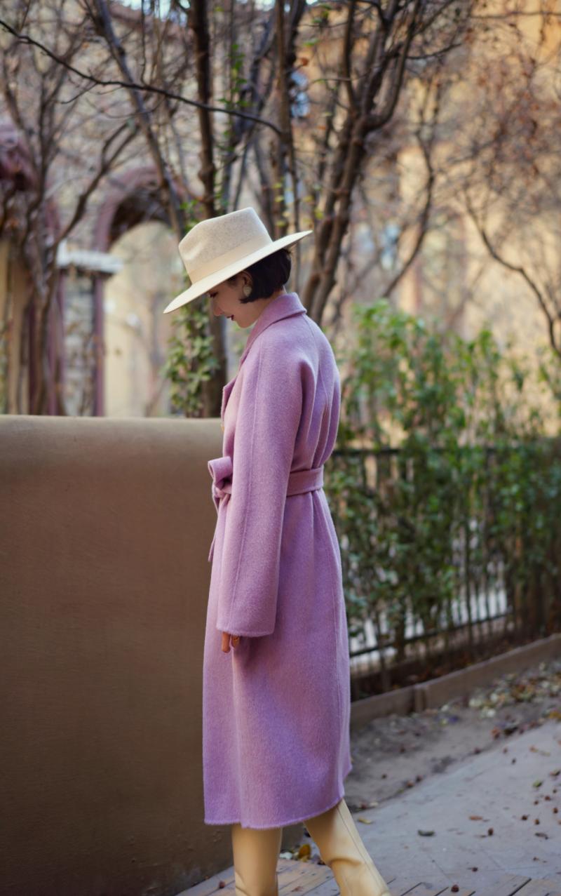 Purple lady long wool coat