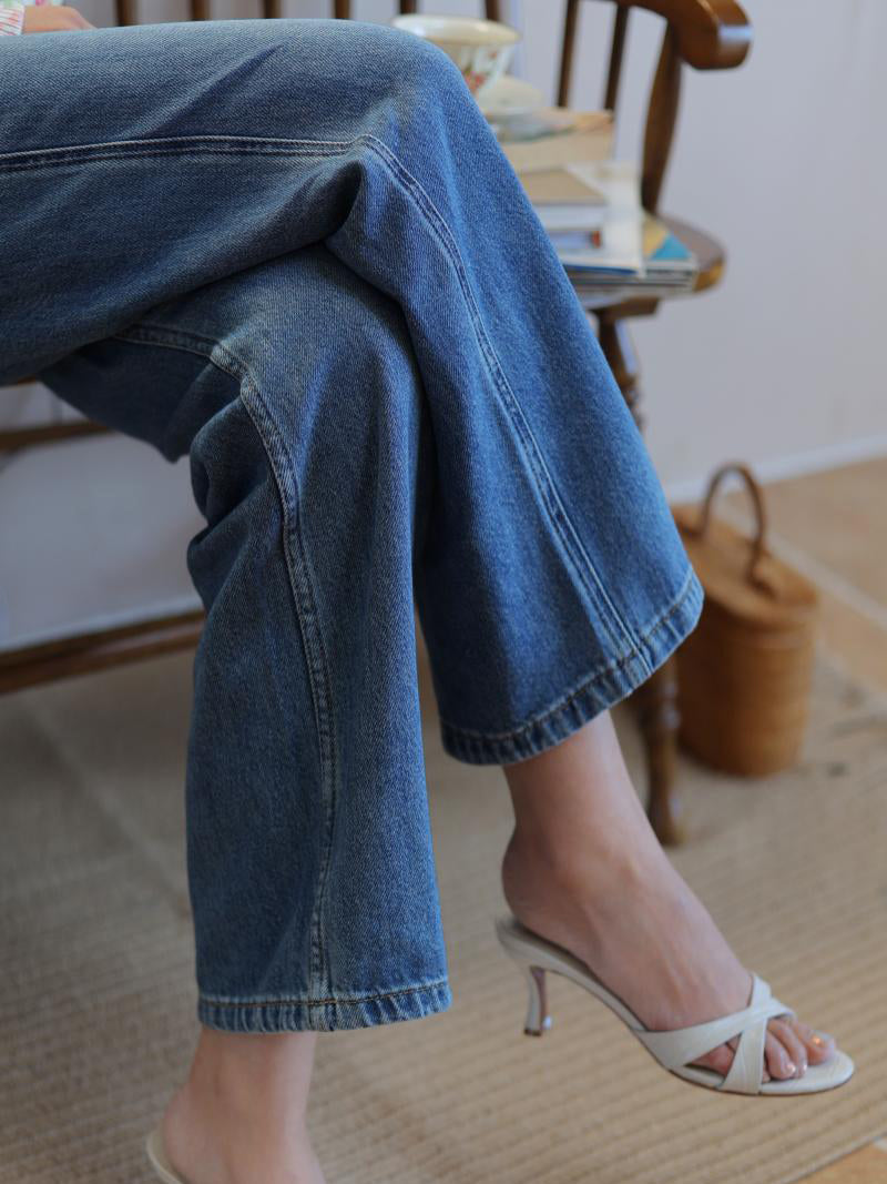 Indigo blue high waist wide leg denim