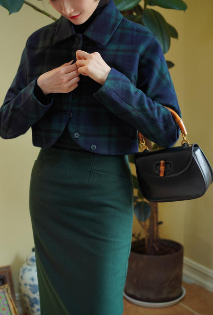 Dark Green Lady Tweed Tube Skirt