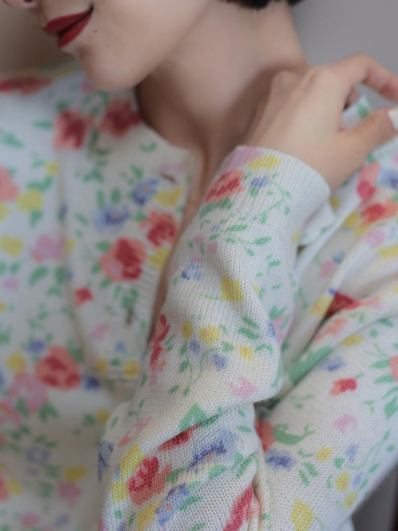 Watercolor flower knit cardigan