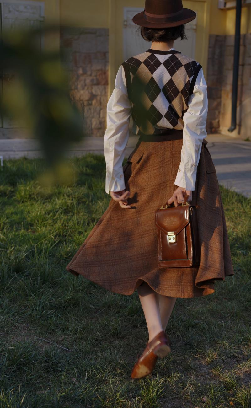 British Plaid Retro Umbrella Skirt